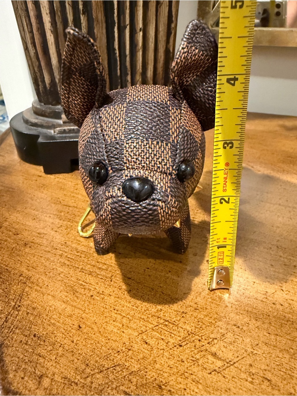 Checkerboard Brown French Bulldog Key/Bag Charm with Gold Chain NWOT - Picture 9 of 14